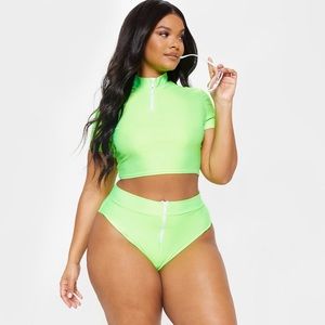 PLT Plus Neon Green Zip Detail Bikini Set Size 18
